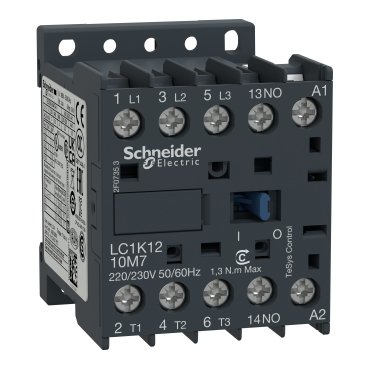 Schneider LC1K1210B7 | Contactor, TeSys K, 3P, AC-3, lt or eq to 440V 12 A, 1 NO aux., 24VAC coil