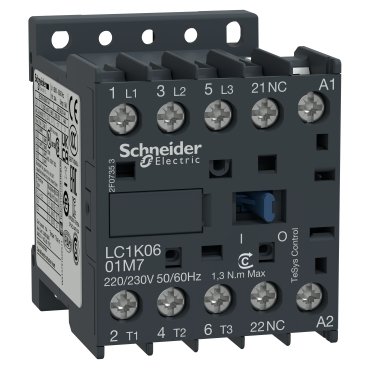 Schneider LC1K0601M7 | TeSys K contactor – 3P – AC-3 <= 440 V 6 A – 1 NC aux. – 220…230 V AC coil