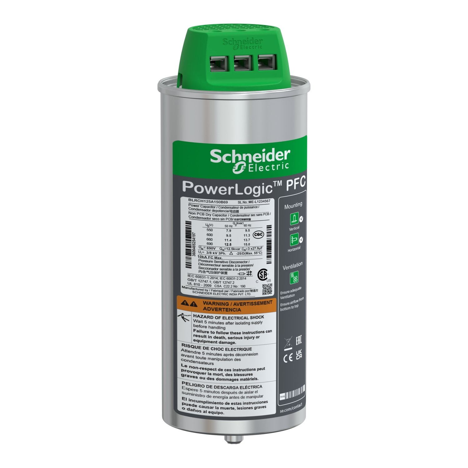 Schneider BLRCH150A180B40 PowerLogic | VarPlus Can HDuty Capacitor – 15/18 kvar – 400 V – 50/60Hz