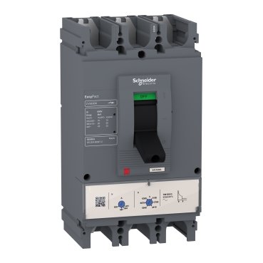 Schneider LV563316 EasyPact | circuit breaker EasyPact CVS630N, 50 kA at 415 VAC, 600 A rating thermal magnetic TM-D trip unit, 3P 3d