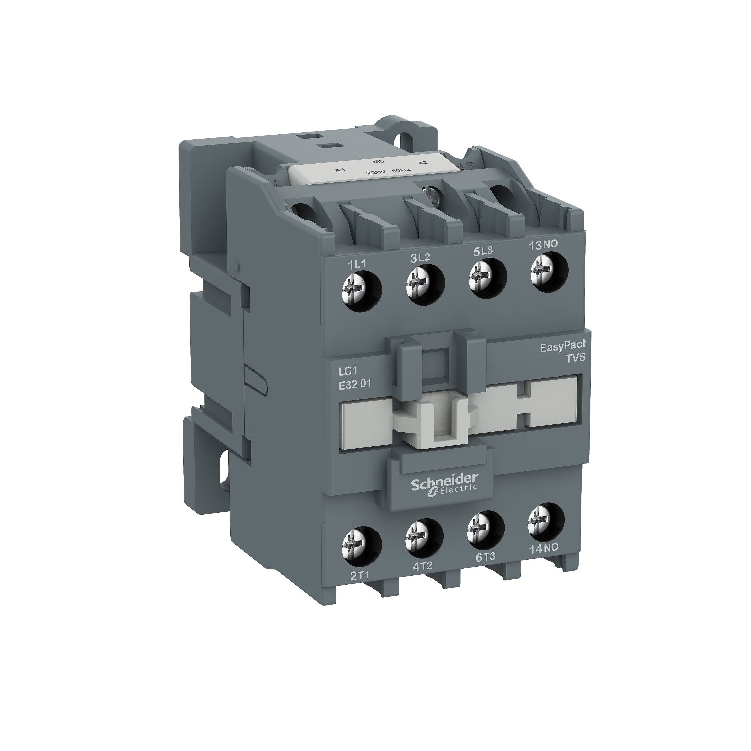 Schneider LC1E3810M5 | Contactor,EasyPact TVS,3P(3NO),AC-3,<=440V,38A,220V AC coil,50Hz,1NO auxiliary contact