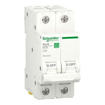 Schneider R9F32240 | Miniature circuit breaker (MCB), Resi9, 2P, 40A, C curve, 4500A (IEC/EN 60898-1)