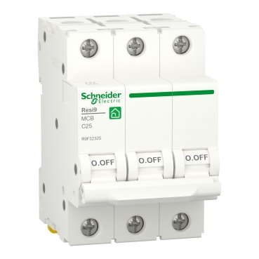 Schneider R9F32325 | Miniature circuit breaker (MCB), Resi9, 3P, 25A, C curve, 4500A (IEC/EN 60898-1)