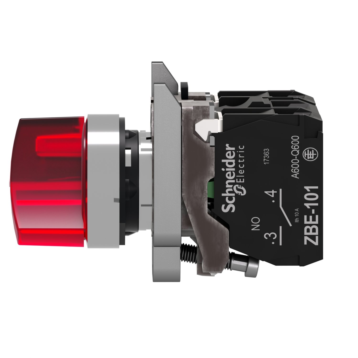 Schneider XB4BK124B5 | Illuminated selector switch, metal, red, Ø22, 2 positions, stay put, 24 V AC/DC, 1 NO + 1 NC