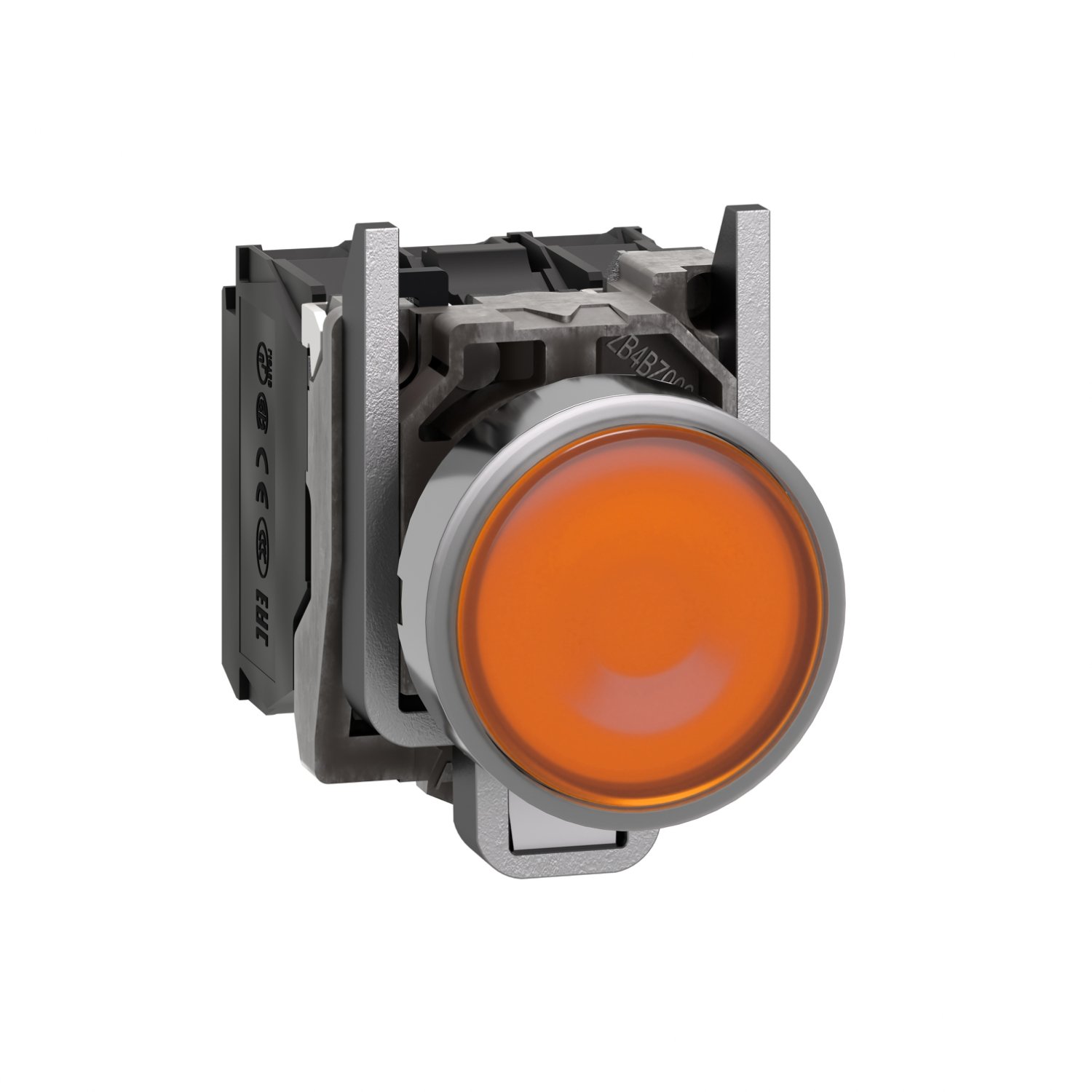 Schneider XB4BW35B5 | Illuminated push button, metal, flush, orange, Ø22, spring return, 1 NO + 1 NC 24 V AC/DC